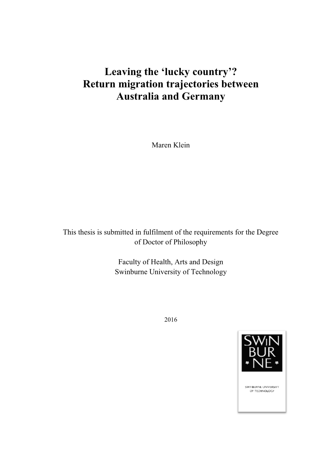 Return Migration Trajectories Between Australia and Germany