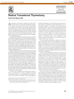 Radical Transsternal Thymectomy David Park Mason, MD