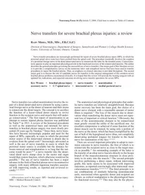 Nerve Transfers for Severe Brachial Plexus Injuries: a Review