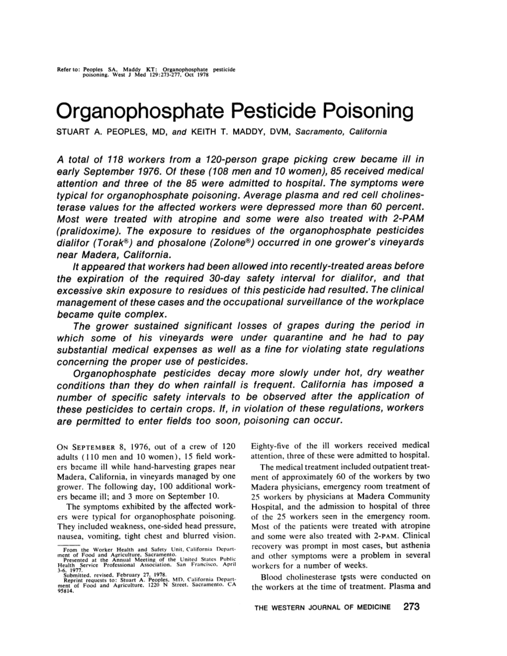 Organophosphate Pesticide Poisoning