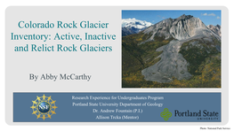 Colorado Rock Glacier Inventory: Active, Inactive and Relict Rock Glaciers