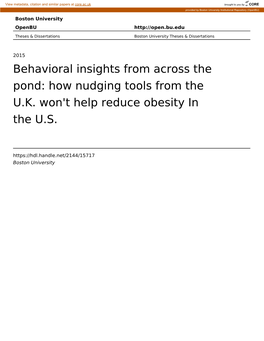 Behavioral Insights from Across the Pond: How Nudging Tools from the U.K