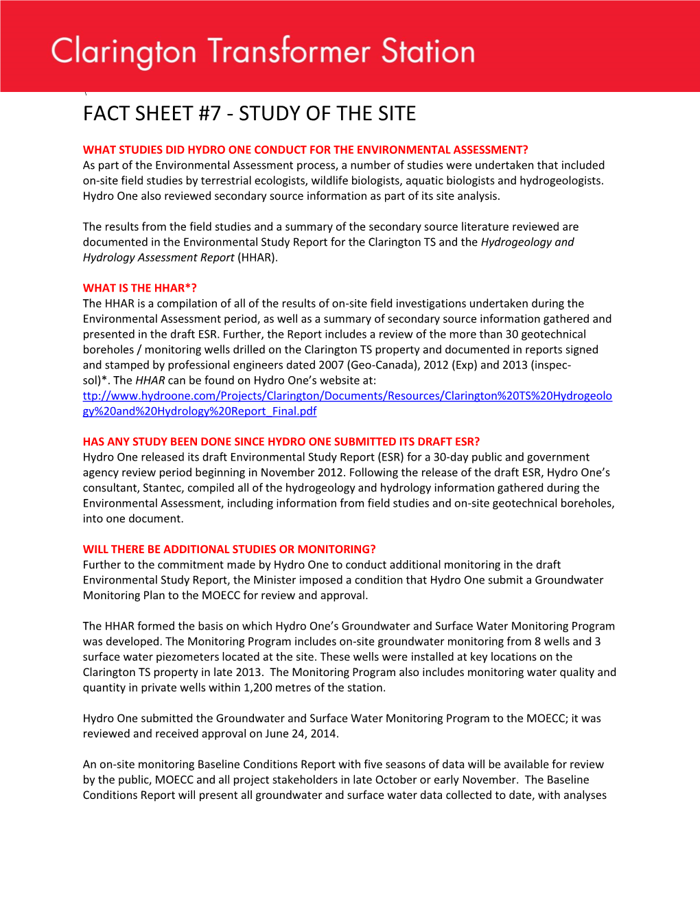 Fact Sheet #7 - Study of the Site