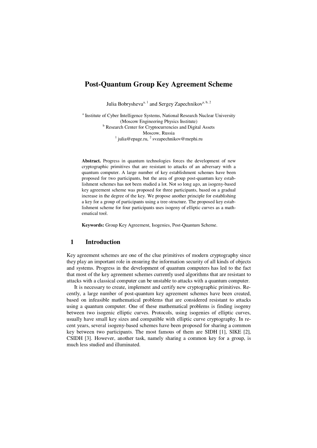 Post-Quantum Group Key Agreement Scheme