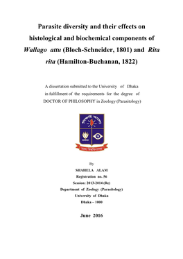 Parasite Diversity and Their Effects on Histological and Biochemical Components of Wallago Attu (Bloch-Schneider, 1801) and Rita Rita (Hamilton-Buchanan, 1822)
