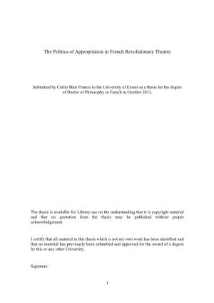 The Politics of Appropriation in French Revolutionary Theatre
