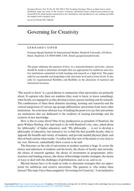 Governing for Creativity