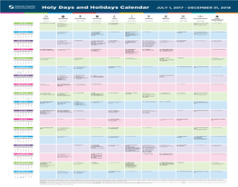 Holy Days and Holidays Calendar JULY 1, 2017 - DECEMBER 31, 2018
