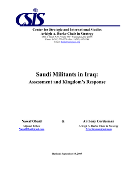Saudi Militants in Iraq: Assessment and Kingdom’S Response