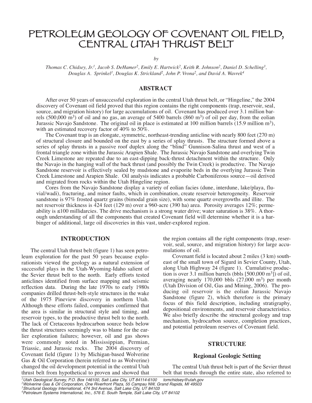 PETROLEUM GEOLOGY of COVENANT OIL FIELD, CENTRAL UTAH THRUST BELT by Thomas C