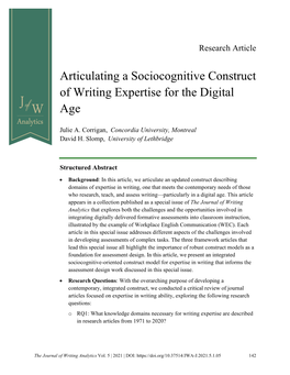 Articulating a Sociocognitive Construct of Writing Expertise for the Digital Age