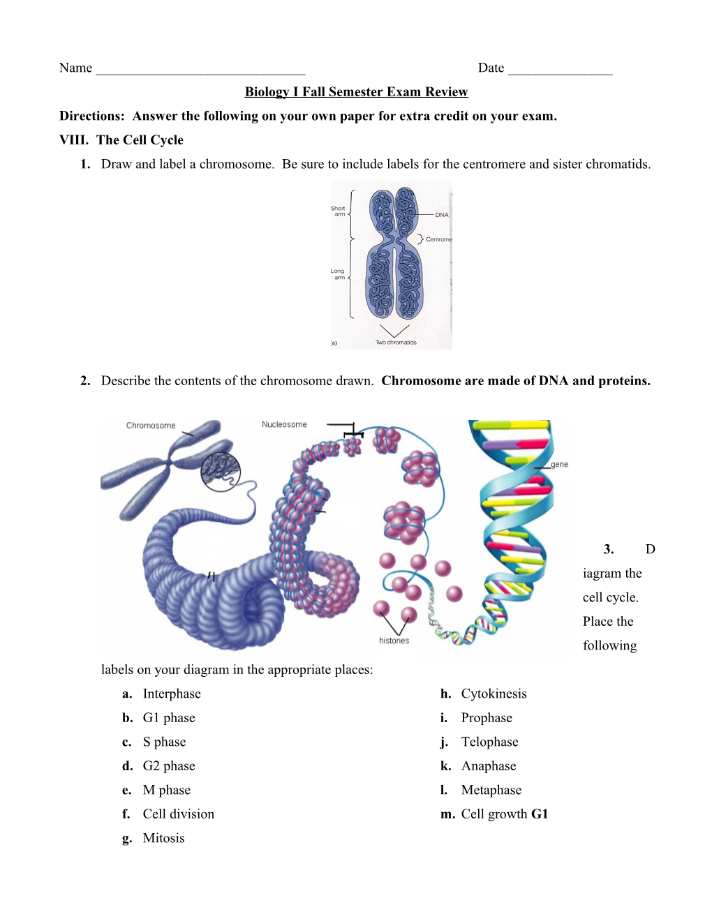 Biology I Fall Semester Exam Review