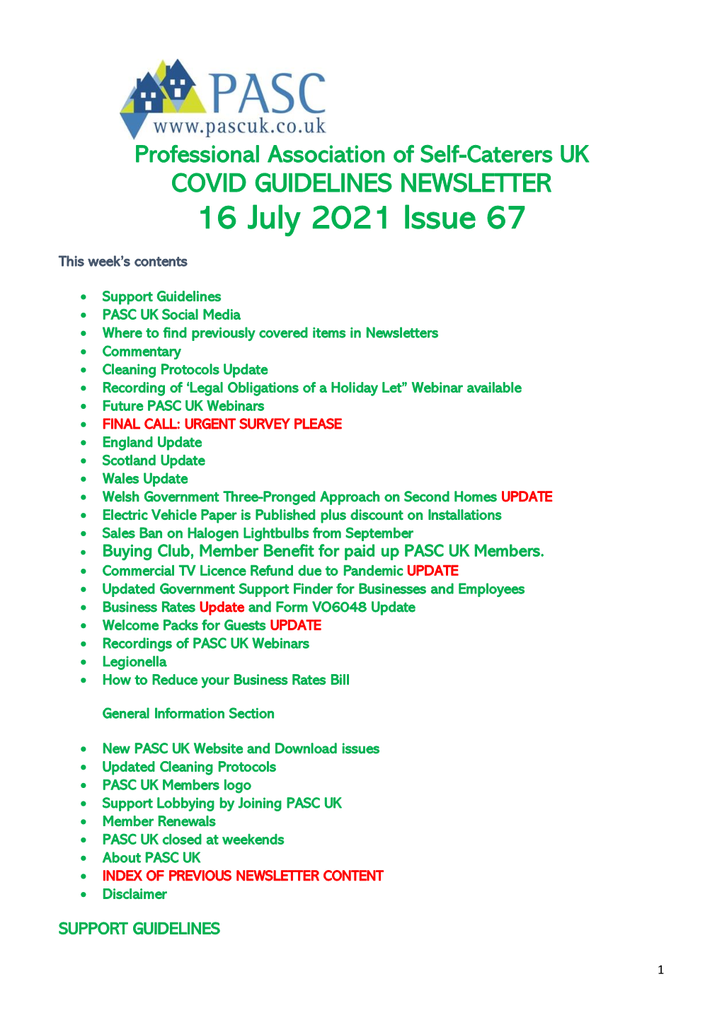 COVID GUIDELINES NEWSLETTER 16 July 2021 Issue 67