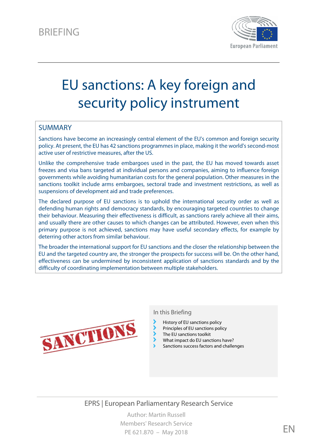 EU Sanctions: a Key Foreign and Security Policy Instrument