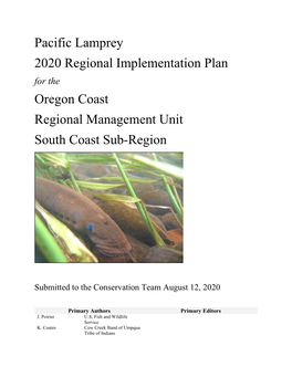 Pacific Lamprey 2020 Regional Implementation Plan Oregon Coast