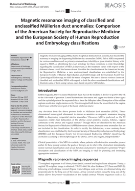 Magnetic Resonance Imaging of Classified and Unclassified Müllerian Duct Anomalies