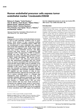 Human Endothelial Precursor Cells Express Tumor Endothelial Marker 1/Endosialin/CD248