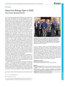 News from Biology Open in 2020 Rachel Hackett* (Managing Editor Bio)
