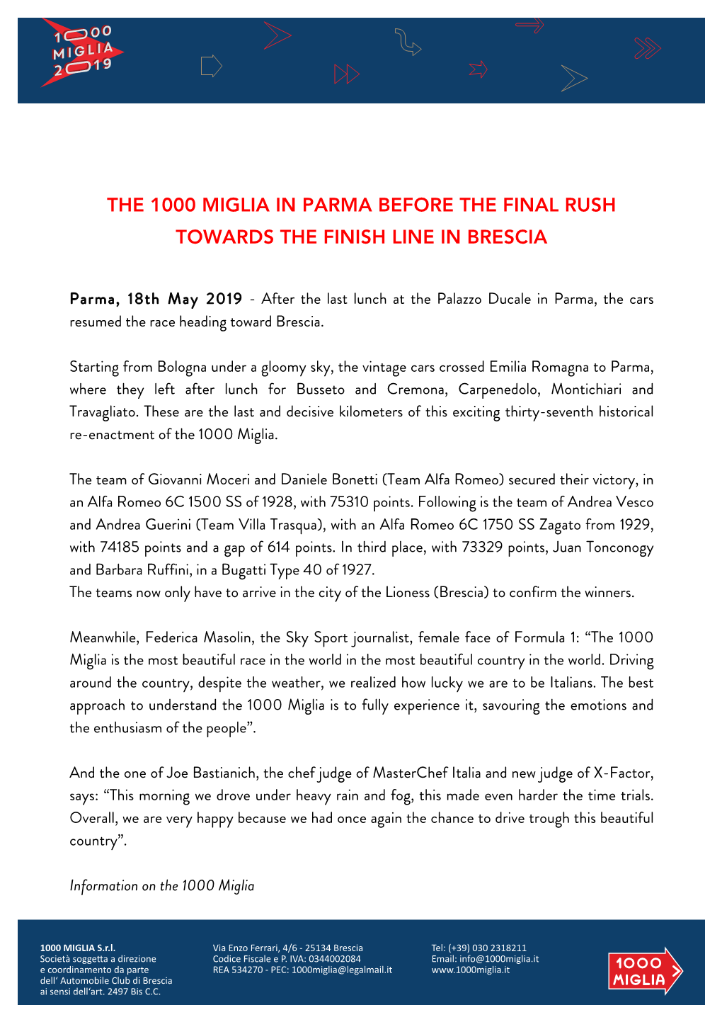 The 1000 Miglia in Parma Before the Final Rush Towards the Finish Line in Brescia