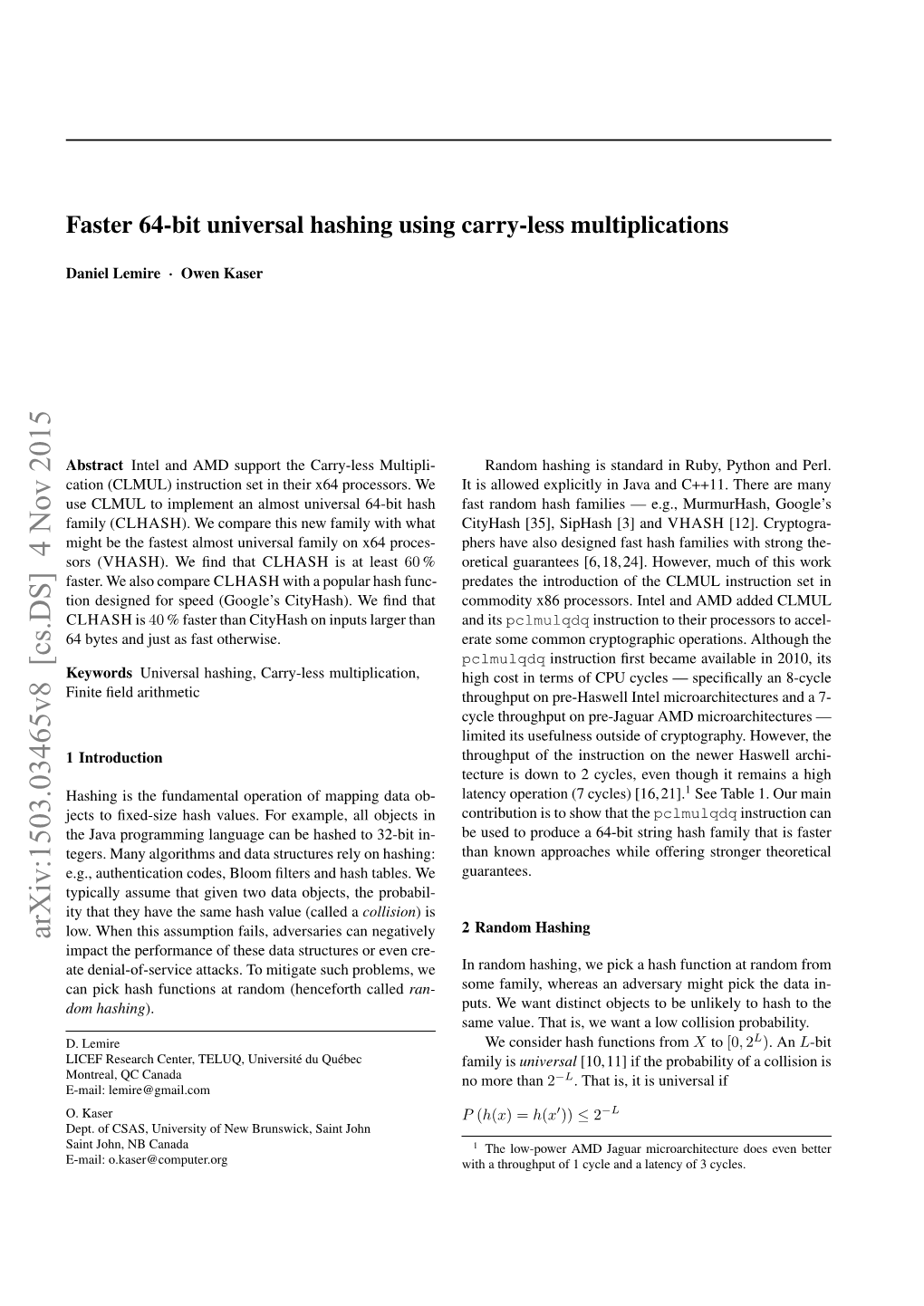 Faster 64-Bit Universal Hashing Using Carry-Less Multiplications