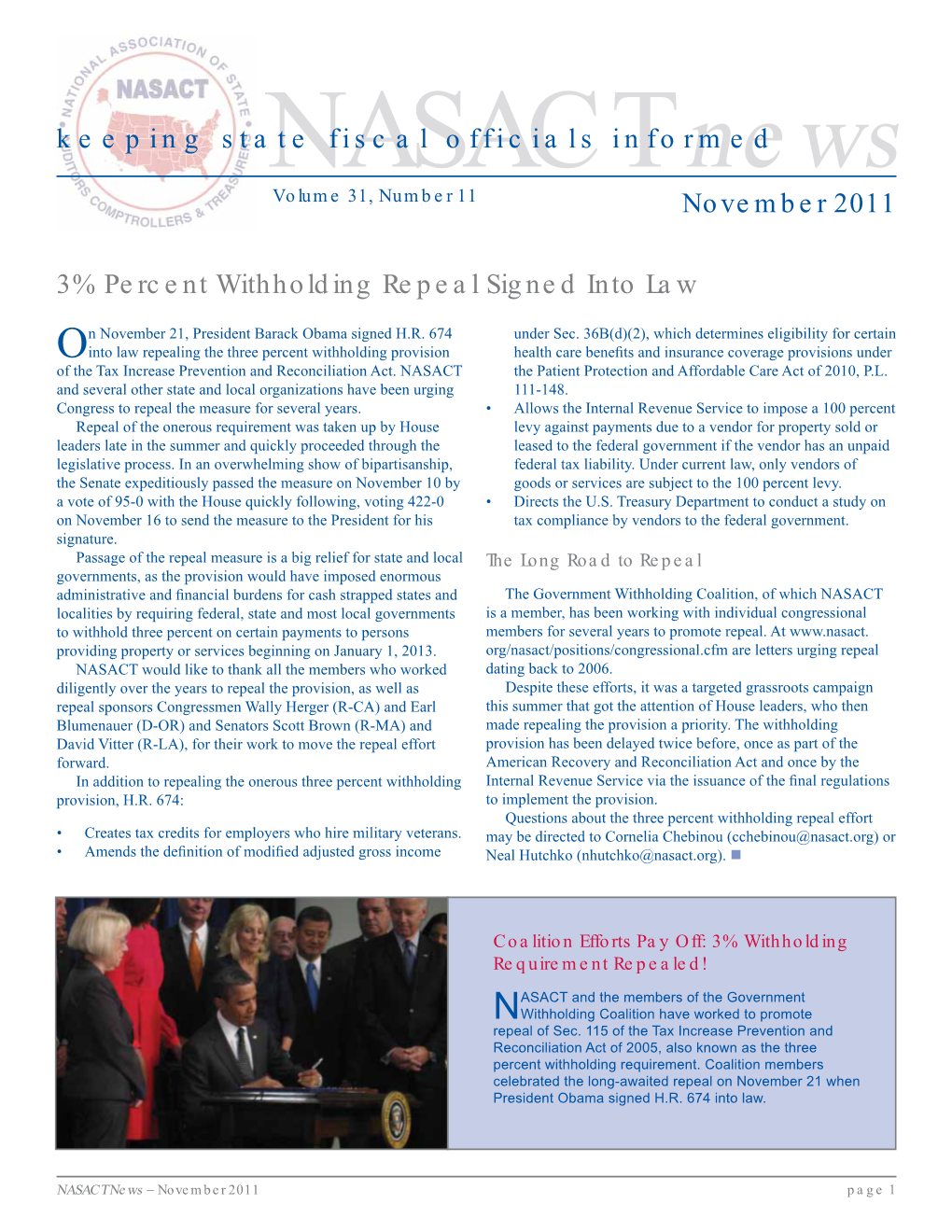 NASACT News, November 2011