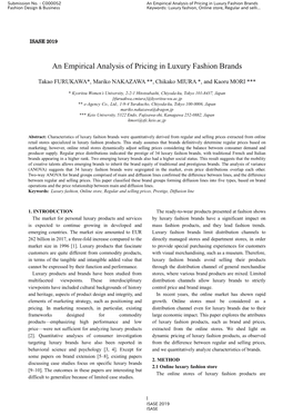 An Empirical Analysis of Pricing in Luxury Fashion Brands Fashion Design & Business Keywords: Luxury Fashion, Online Store, Regular and Selli