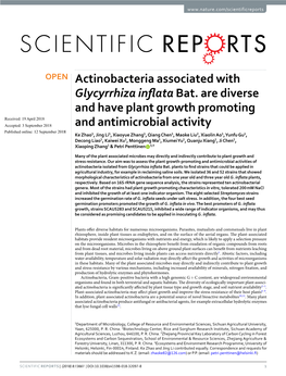Actinobacteria Associated with Glycyrrhiza Inflata Bat. Are Diverse
