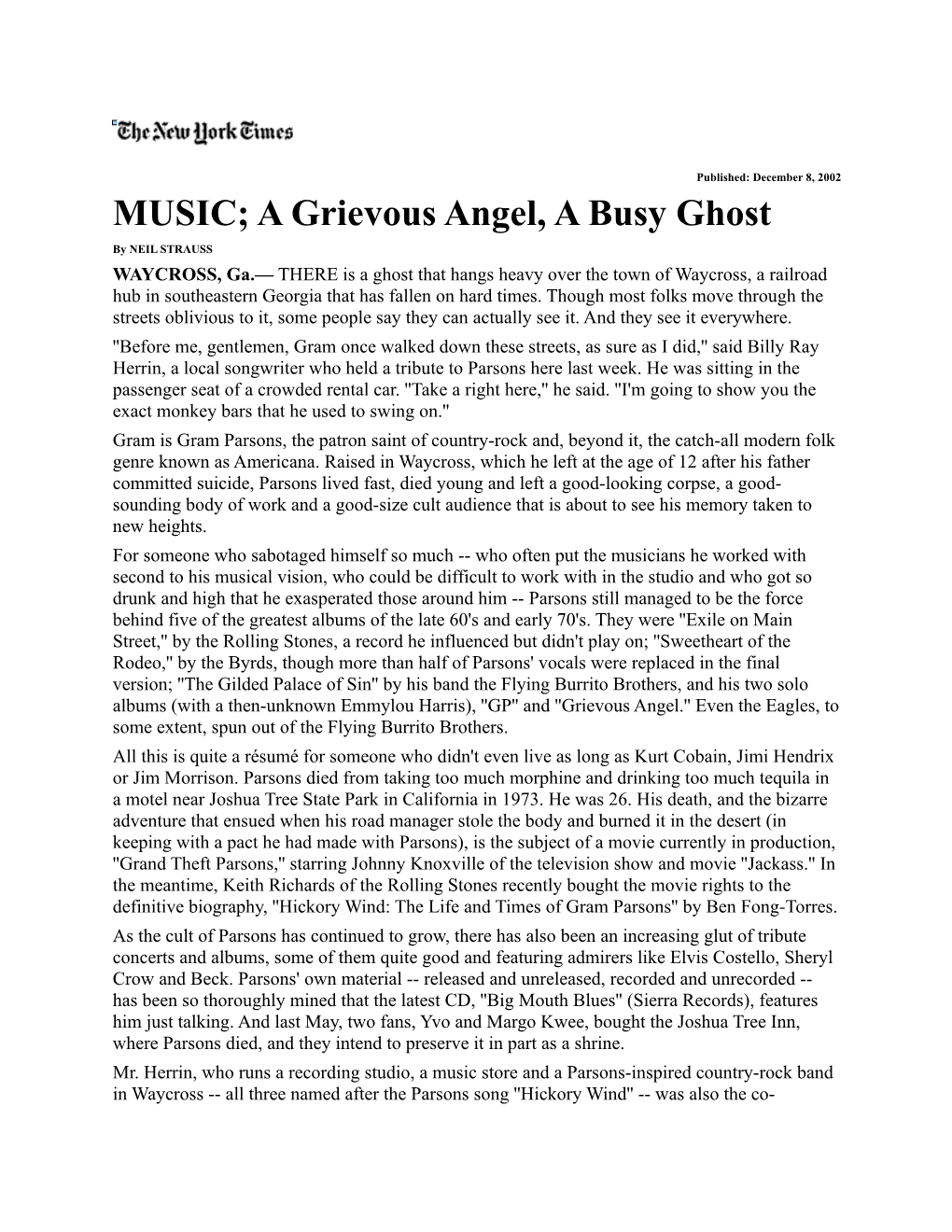 MUSIC; a Grievous Angel, a Busy Ghost