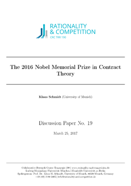 The 2016 Nobel Memorial Prize in Contract Theory