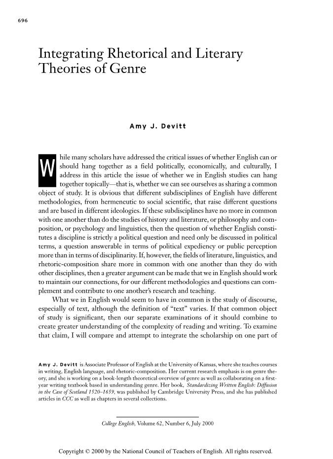 Integrating Rhetorical and Literary Theories of Genre