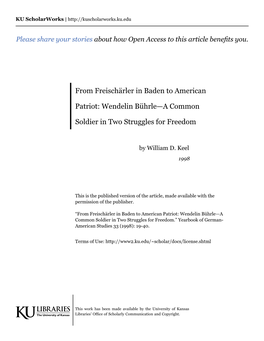 From Freischärler in Baden to American Patriot: Wendelin Bührle—A Common Soldier in Two Struggles for Freedom.” Yearbook of German- American Studies 33 (1998): 19-40
