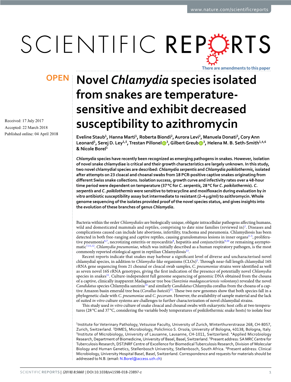 Novel Chlamydia Species Isolated from Snakes Are Temperature