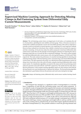 Supervised Machine Learning Approach for Detecting Missing Clamps in Rail Fastening System from Differential Eddy Current Measurements