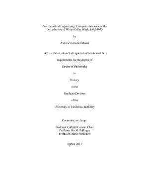 Post-Industrial Engineering: Computer Science and the Organization of White-Collar Work, 1945-1975