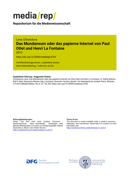 Das Mundaneum Oder Das Papierne Internet Von Paul Otlet Und Henri La Fontaine 2012
