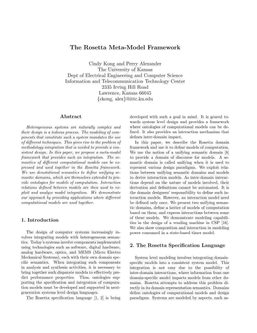 The Rosetta Meta-Model Framework