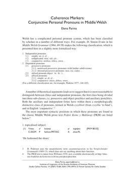 Conjunctive Personal Pronouns in Middle Welsh Elena Parina