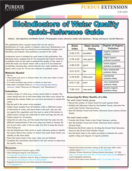 Bioindicators of Water Quality, Quick Reference Guide