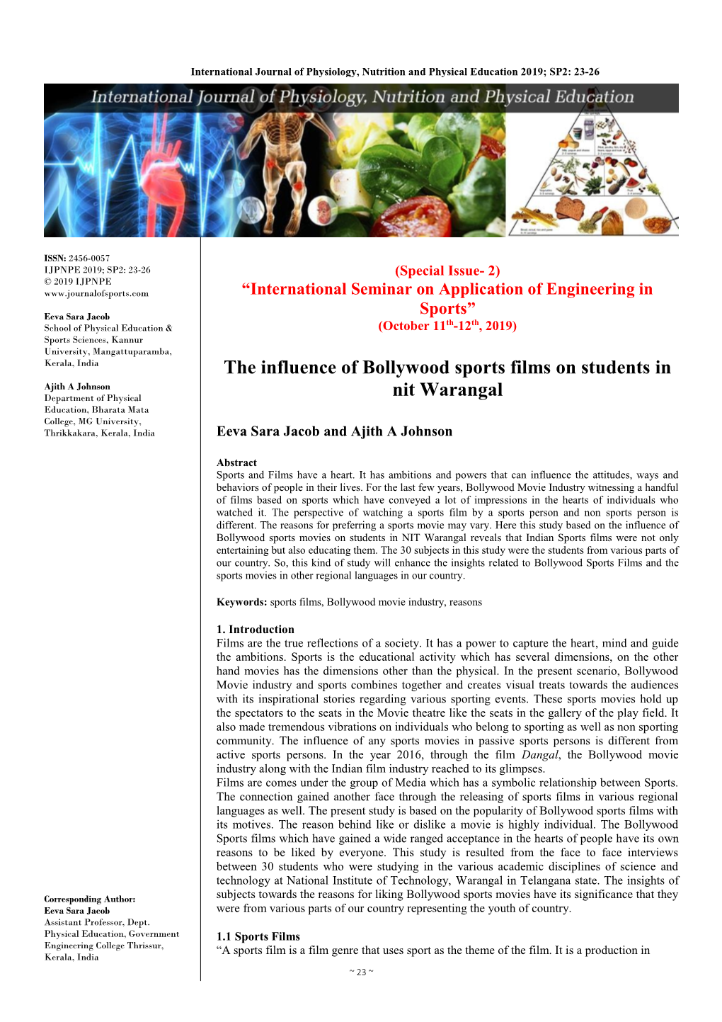 The Influence of Bollywood Sports Films on Students in Nit Warangal