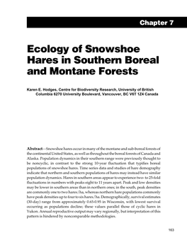 Ecology of Snowshoe Hares in Southern Boreal and Montane Forests