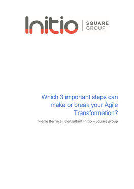 Which 3 Important Steps Can Make Or Break Your Agile Transformation? Pierre Berrocal, Consultant Initio – Square Group