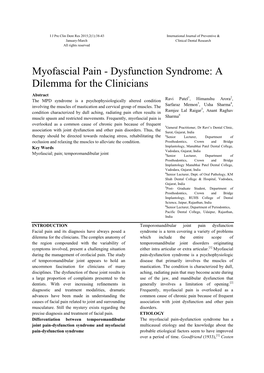 Myofascial Pain - Dysfunction Syndrome: a Dilemma for the Clinicians