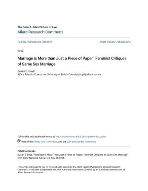 Feminist Critiques of Same Sex Marriage