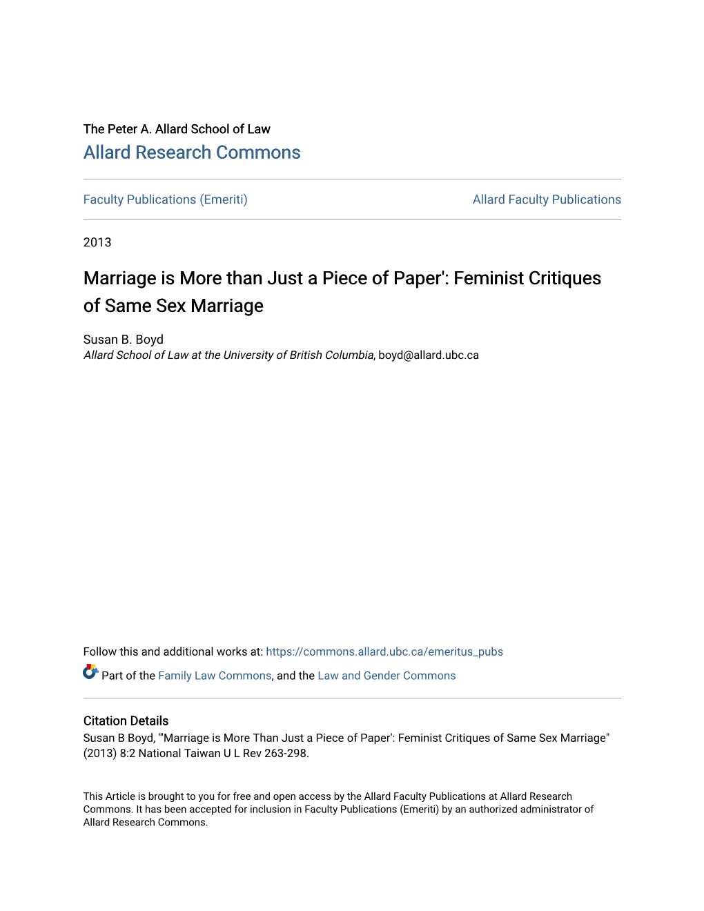 Feminist Critiques of Same Sex Marriage