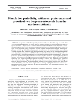 Planulation Periodicity, Settlement Preferences and Growth of Two Deep-Sea Octocorals from the Northwest Atlantic