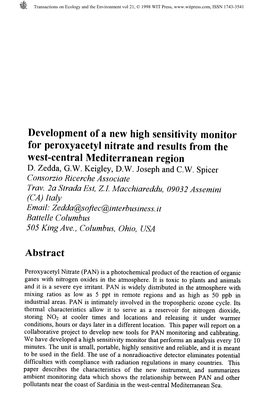 Development of a New High Sensitivity Monitor for Peroxyacetyl Nitrate And