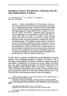 Population Genetics and Structure of Buryats from the Lake Baikal Region of Siberia