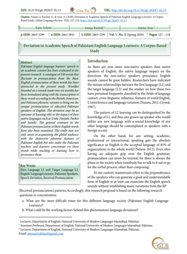 Deviation in Academic Speech of Pakistani English Language Learners: a Corpus- Based Study