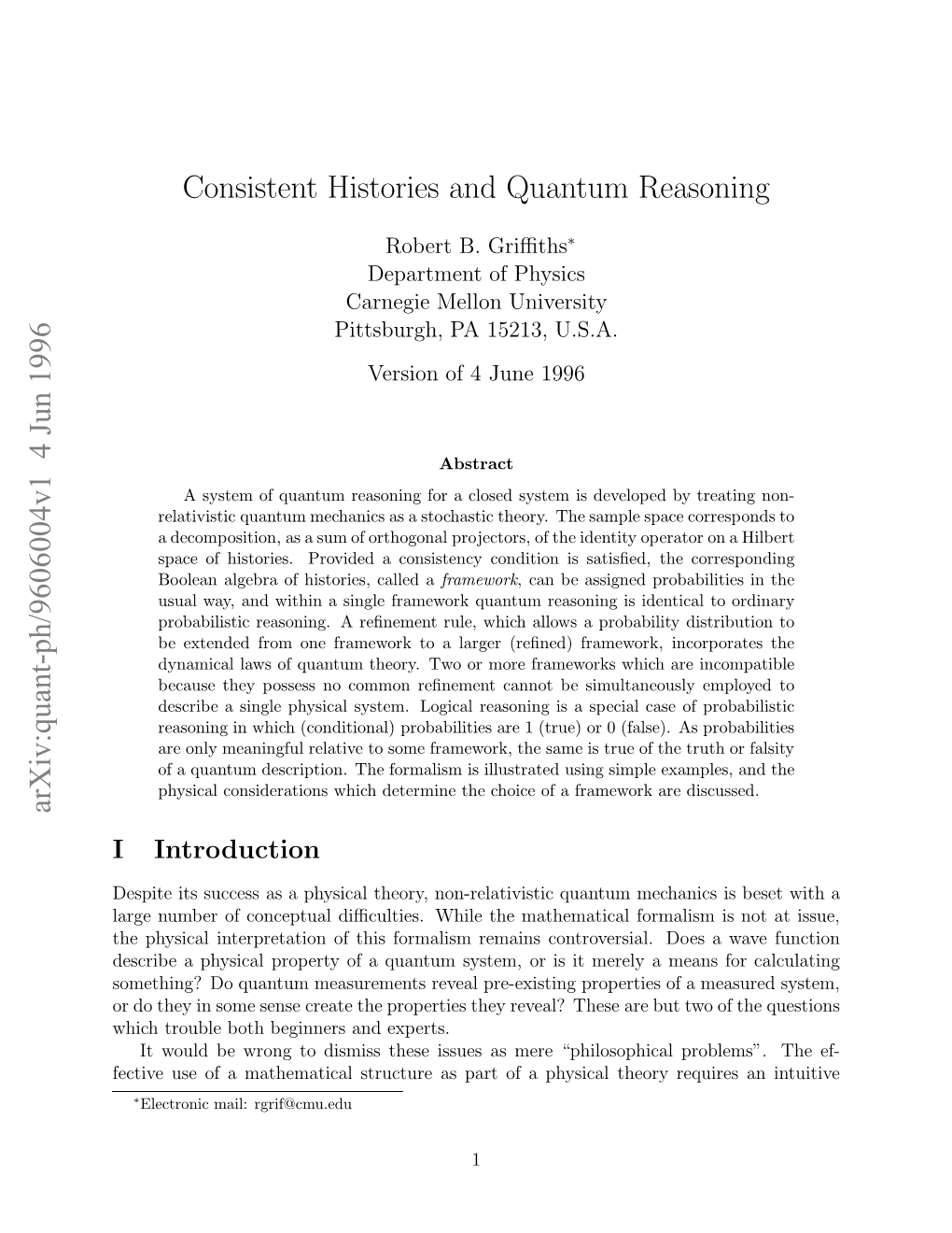 Consistent Histories and Quantum Reasoning