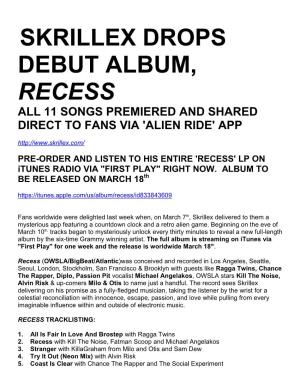 Skrillex Drops Debut Album, Recess
